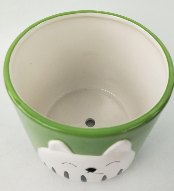 CUTE CAT PLANTER - GREEN 14CM
