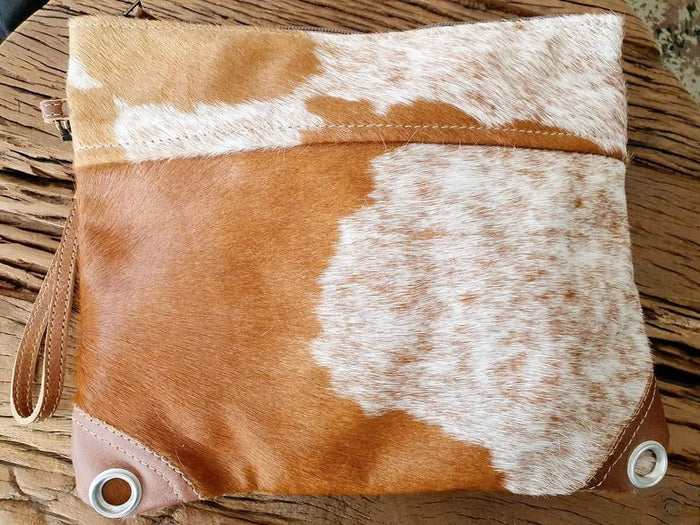 DARK COWHIDE double sided ZIP CLUTCH BAG