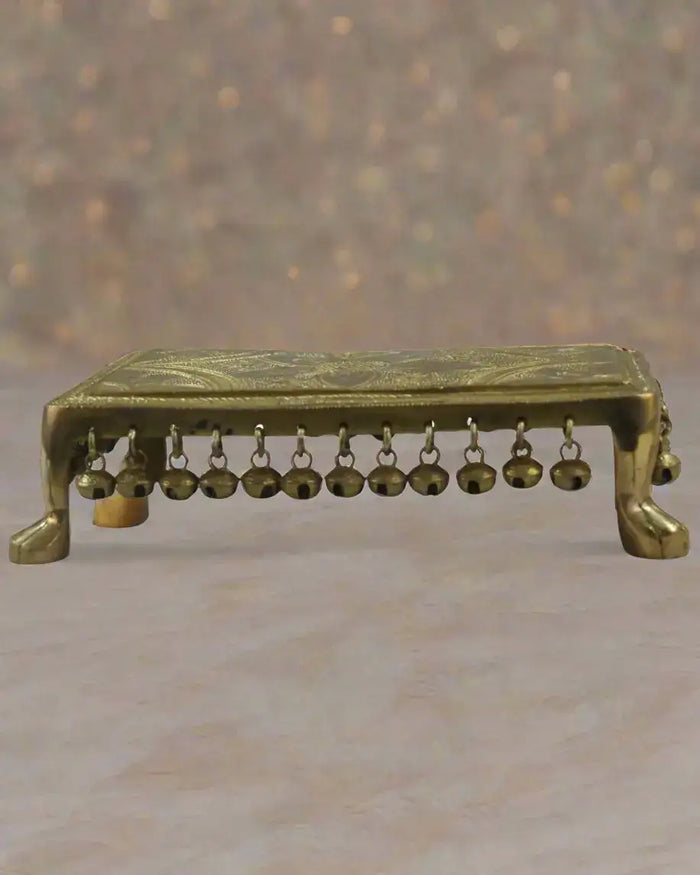 Decorative Brass Devotional Stools with Bell Design   Brass Ware