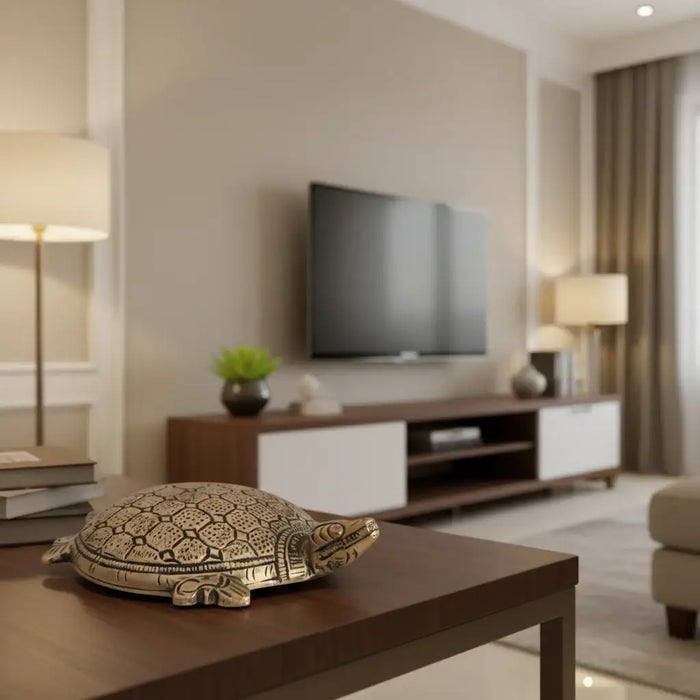 Decorative brass tortoise showpiece, a detailed metal sculpture.
