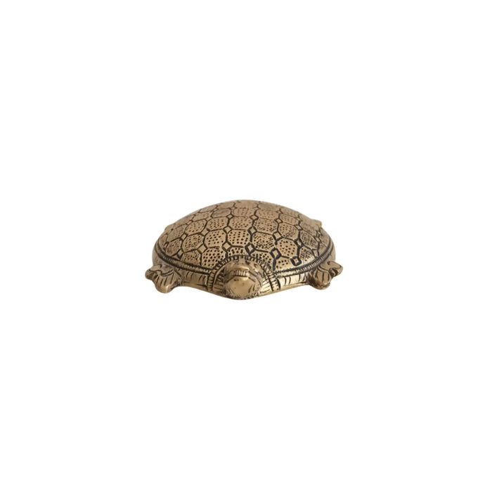 Decorative brass tortoise showpiece, a small detailed sculpture.