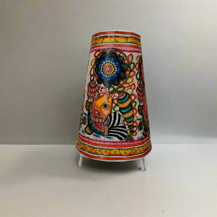Decorative Leather Lampshade – Indian Folk Art with Fish & Floral Patterns | Bed Lamp   Leather Paintings