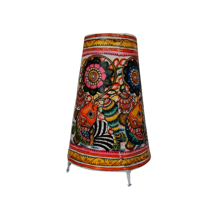 Decorative Leather Lampshade – Indian Folk Art with Fish & Floral Patterns | Bed Lamp   Leather Paintings