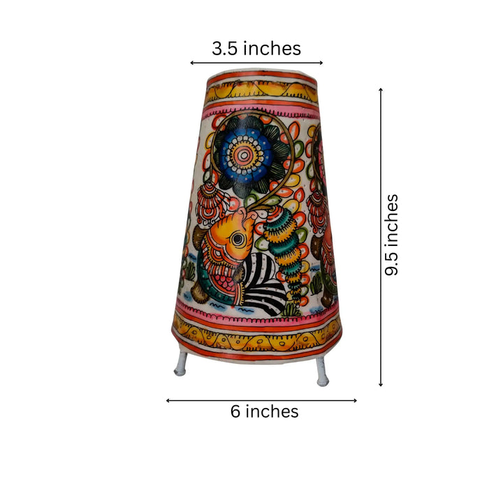 Decorative Leather Lampshade – Indian Folk Art with Fish & Floral Patterns | Bed Lamp   Leather Paintings