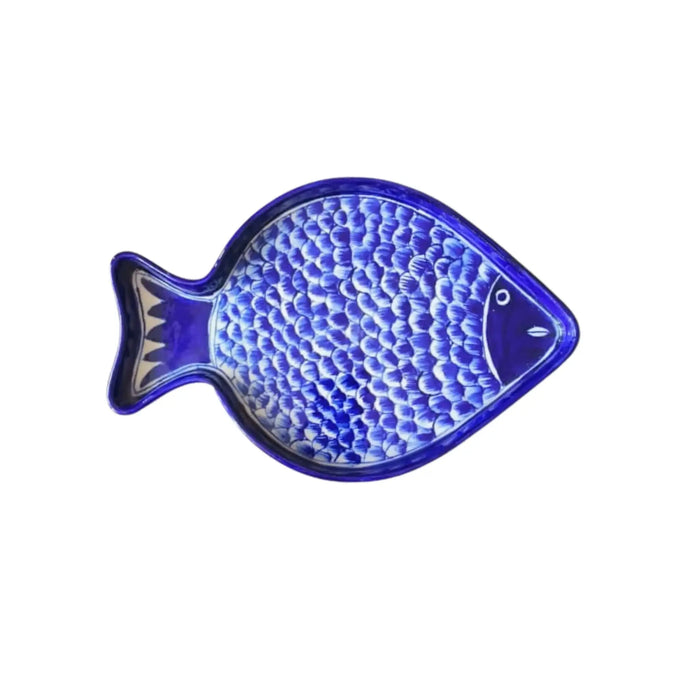 Deep Blue Pottery Fish Wall Decor | Hand-Painted Quartz Art   Pottery