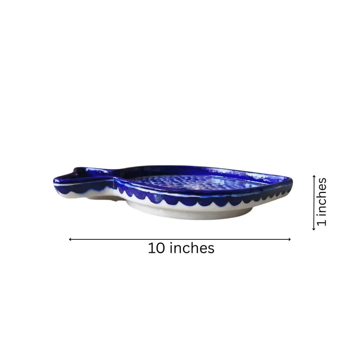 Deep Blue Pottery Fish Wall Decor | Hand-Painted Quartz Art   Pottery