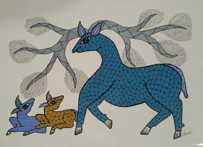 Deer & FawnsWall Art - Gond Painting   Paintings