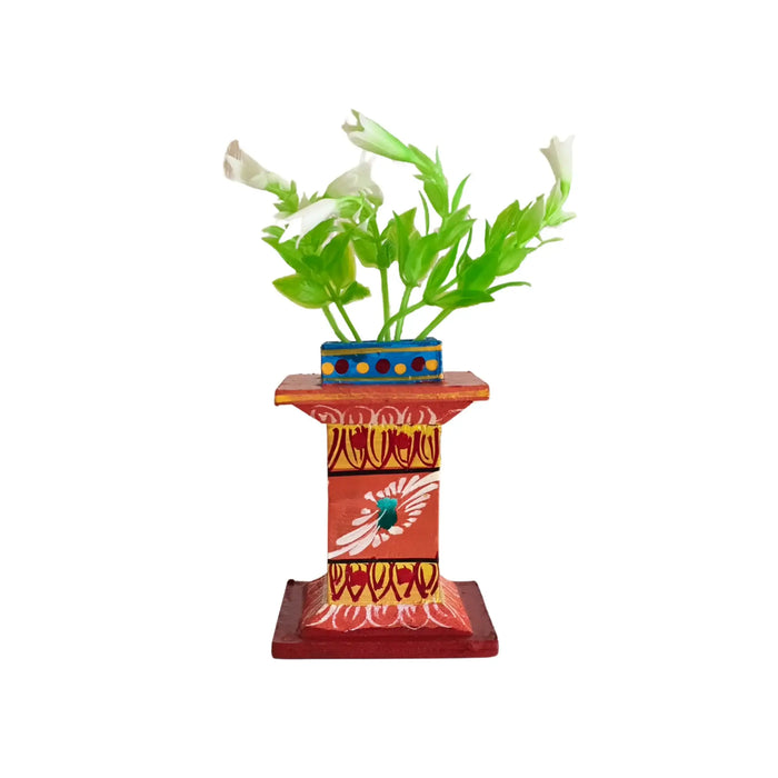 Handcrafted Kondapalli Tulasi plant stand with intricate lacquerware details.