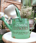DISTRESSED GREEN FRESH FLOWER WATERING CAN