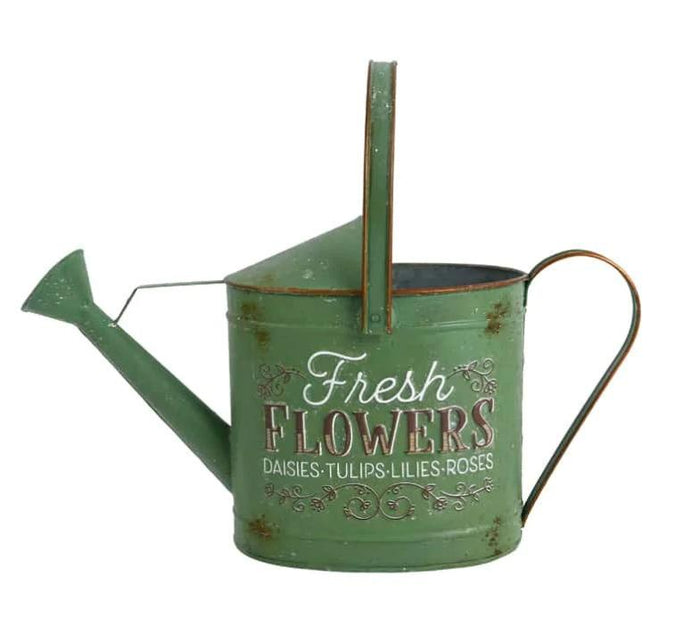 DISTRESSED GREEN FRESH FLOWER WATERING CAN