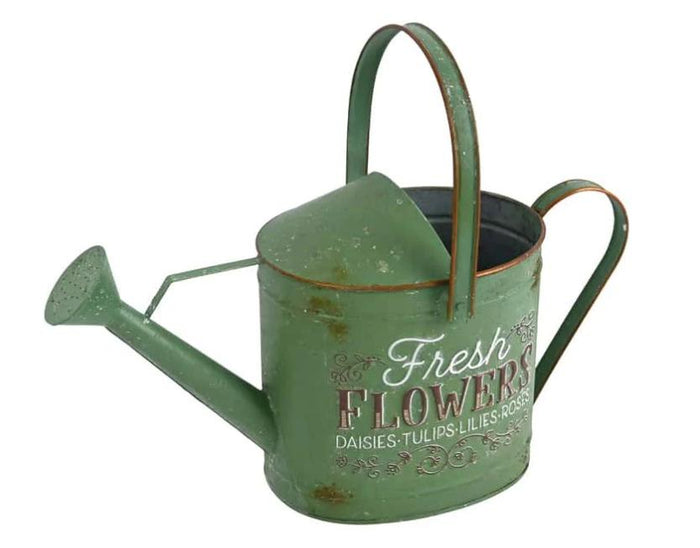 DISTRESSED GREEN FRESH FLOWER WATERING CAN
