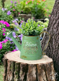 DISTRESSED GREEN HOME GARDEN WATERING CAN