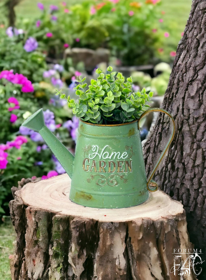 DISTRESSED GREEN HOME GARDEN WATERING CAN