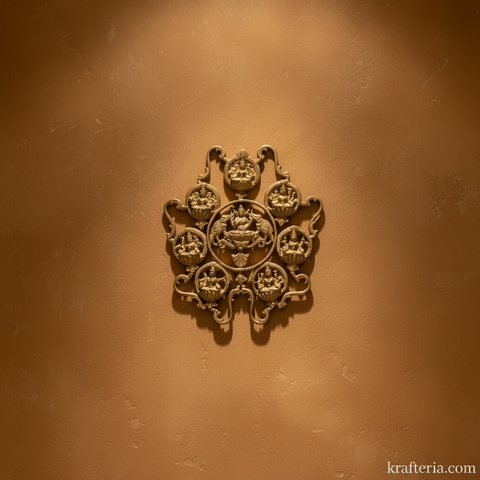 Brass Ashtalakshmi Wall Hanging: Divine 8-form mandala in brass artwork.