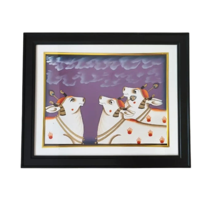 Divine Cows Under Celestial Skies – Pichwai Painting   Paintings