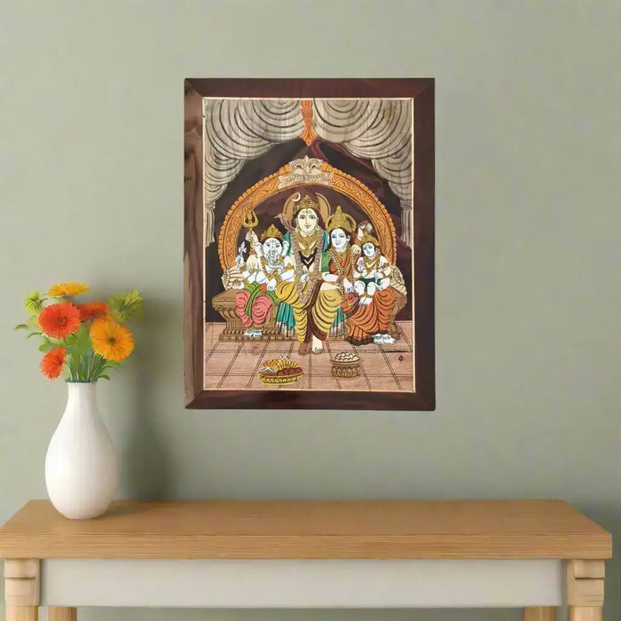 Divine Darbar of Lord Shiva and Parvati Family – Wooden Inlay Art   Inlay Art