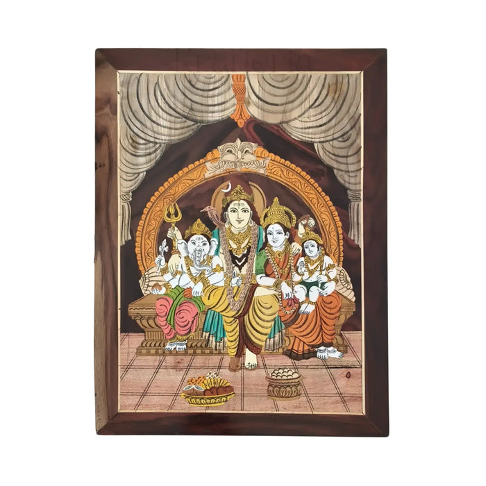 Divine Darbar of Lord Shiva and Parvati Family – Wooden Inlay Art   Inlay Art