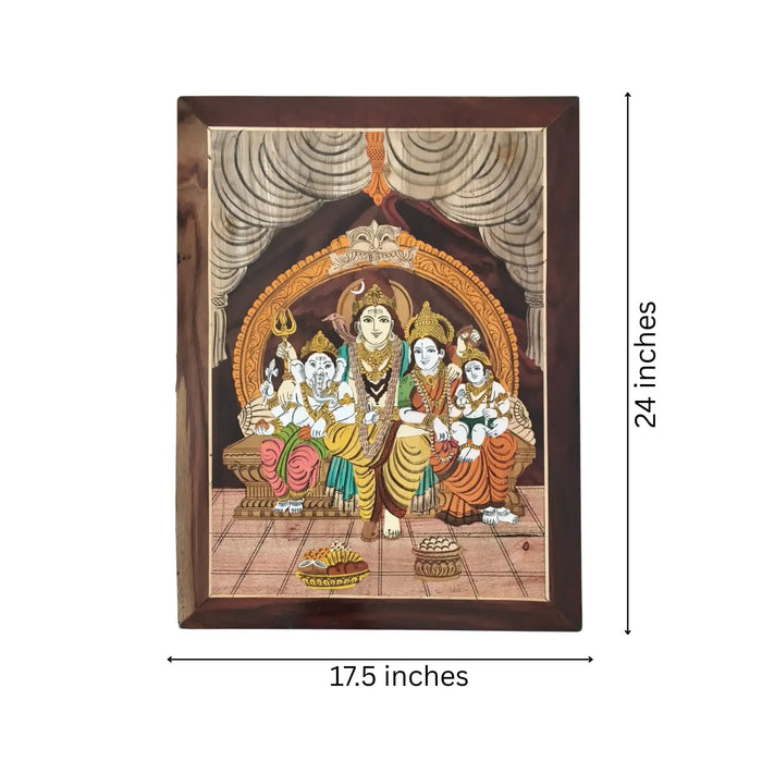 Divine Darbar of Lord Shiva and Parvati Family – Wooden Inlay Art   Inlay Art