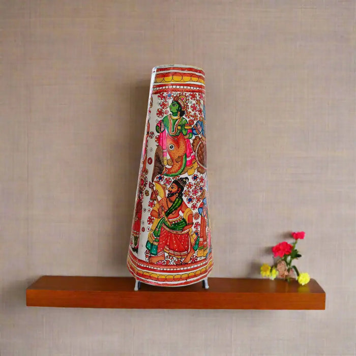 Divine Dashavatara Floral Leather Puppetry Lamp   Leather Paintings