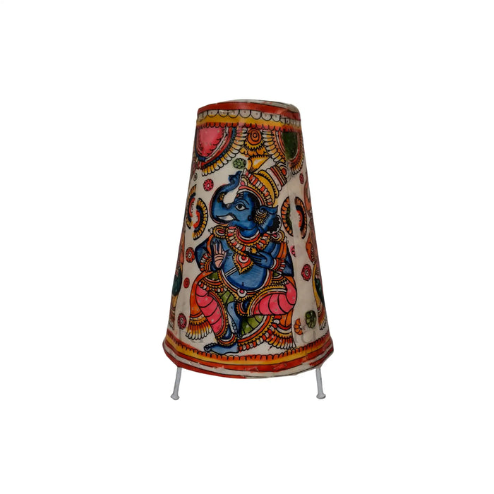 Decorative lamp with colorful elephant design on a white background