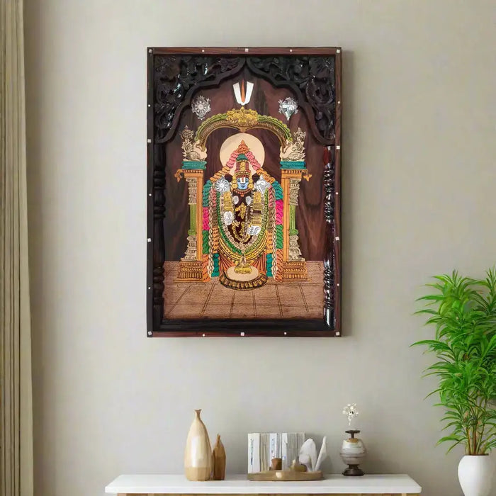 Divine Glory of Lord Venkateswara – Wooden Inlay Art   Inlay Art