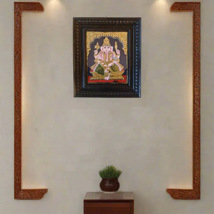 Divine Lord Ganesha Tanjavur painting. Rich colors, intricate details.