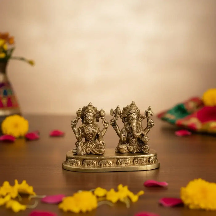 Divine Prosperity – Lakshmi Devi and Ganesha Brass Idol   Brass Ware