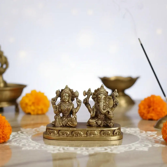 Divine Prosperity – Lakshmi Devi and Ganesha Brass Idol   Brass Ware