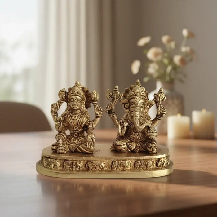 Divine Prosperity – Lakshmi Devi and Ganesha Brass Idol   Brass Ware