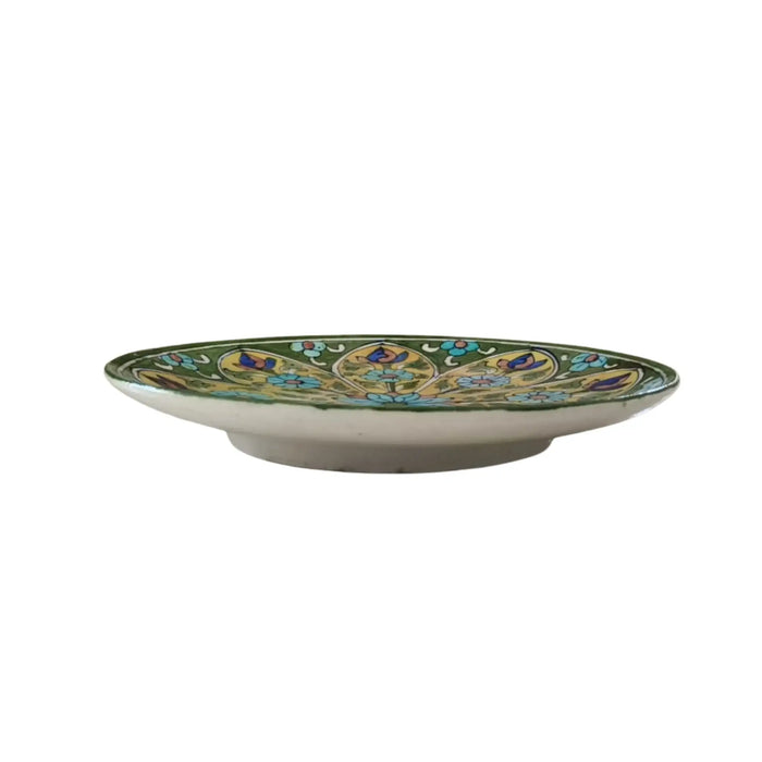 Earthy Green and Yellow Floral Medallion Wall Plate   Pottery