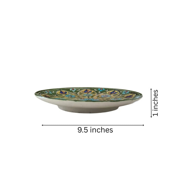 Earthy Green and Yellow Floral Medallion Wall Plate   Pottery