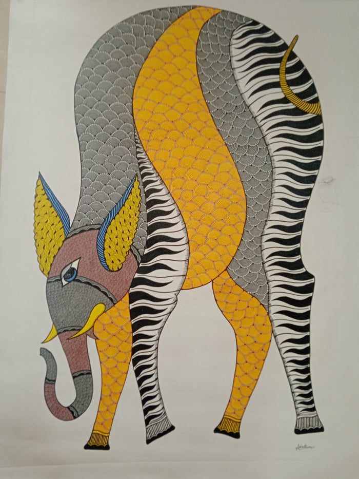 Echoes in Pattern – The Silent Forest Creature Gond Painting   Paintings