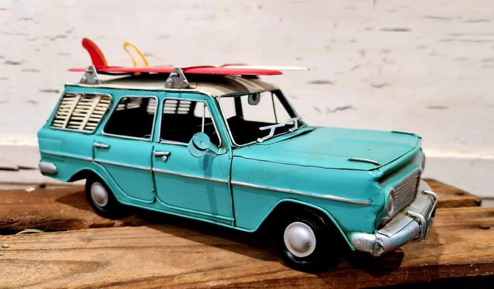 EH Station Wagon Teal Car with Surfboards Model Ornament