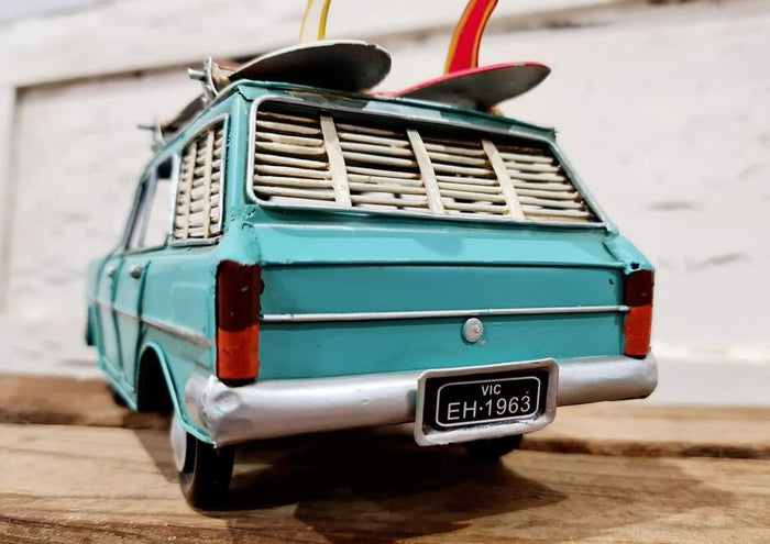 EH Station Wagon Teal Car with Surfboards Model Ornament