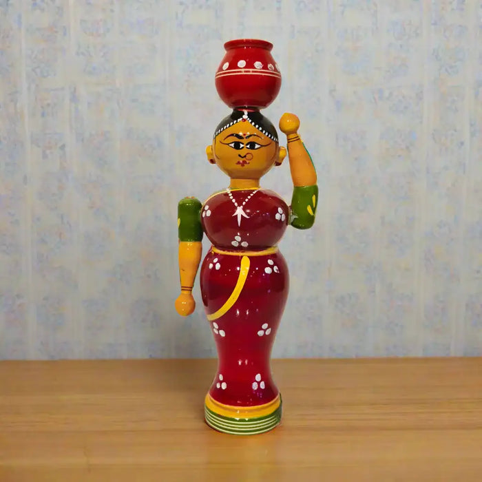 Elegance in Simplicity – Wooden Lady with Pot   Etikoppaka Lacquerware