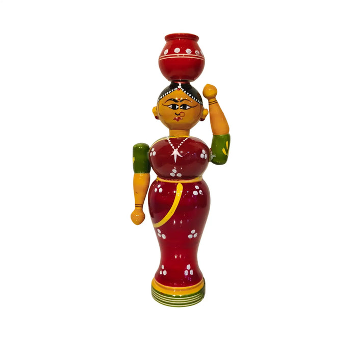Elegance in Simplicity – Wooden Lady with Pot   Etikoppaka Lacquerware