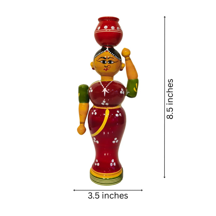 Elegance in Simplicity – Wooden Lady with Pot   Etikoppaka Lacquerware