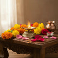Elegant Brass Leaf-Shaped Diya with Carved Base   Brass Ware