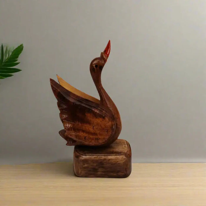Elegant Hand-Carved Wooden Swan | Duck Holder   Etikoppaka Lacquerware