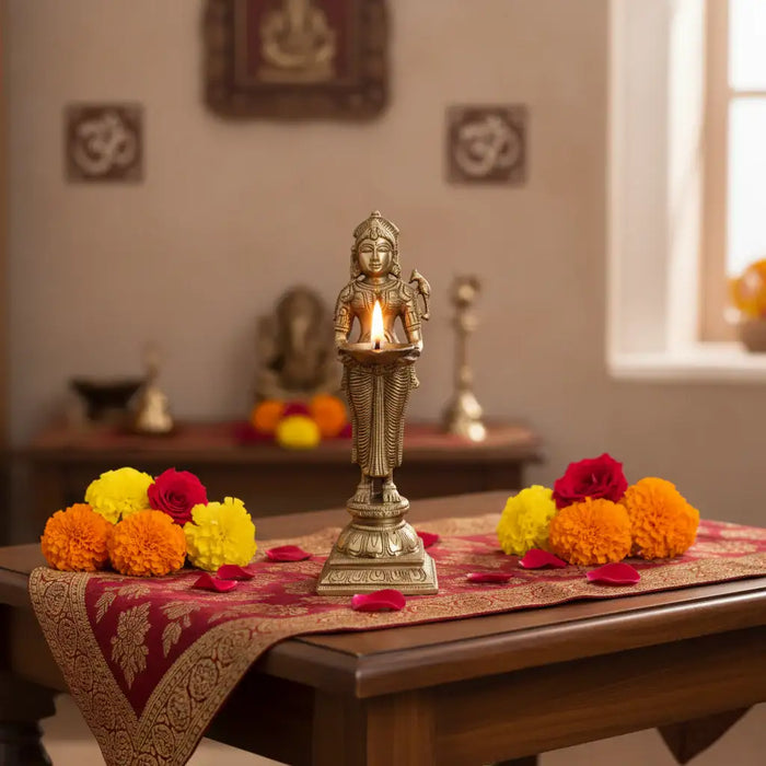 Elegantly Sculpted Brass Deepa Lakshmi Statue (Lady with Lamp)   Brass Ware