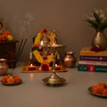 Elegant Traditional Brass Diya Stands (Kuthu Vilakku) with Peacock Finials   Brass Ware