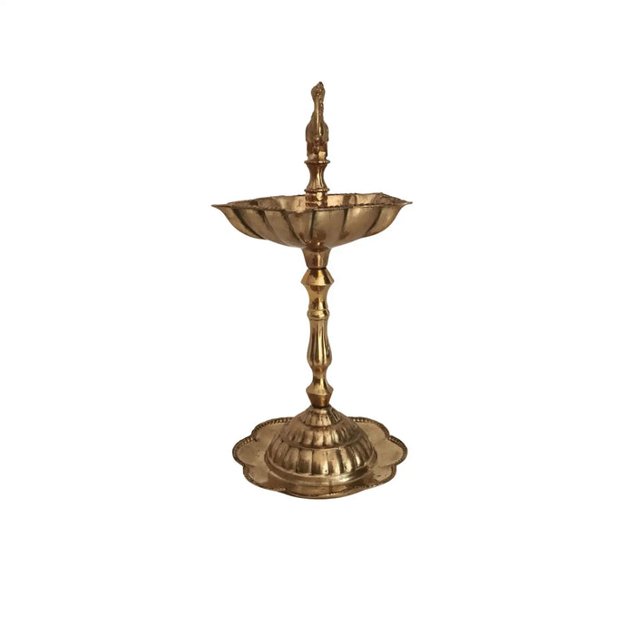 Elegant Traditional Brass Diya Stands (Kuthu Vilakku) with Peacock Finials   Brass Ware