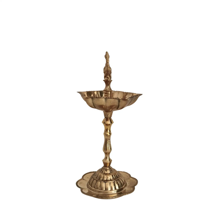 Elegant Traditional Brass Diya Stands (Kuthu Vilakku) with Peacock Finials   Brass Ware