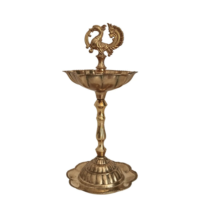 Elegant Traditional Brass Diya Stands (Kuthu Vilakku) with Peacock Finials   Brass Ware
