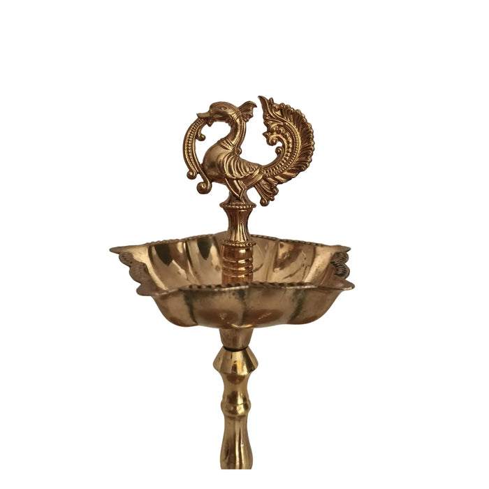 Elegant Traditional Brass Diya Stands (Kuthu Vilakku) with Peacock Finials   Brass Ware