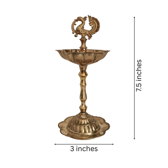 Elegant Traditional Brass Diya Stands (Kuthu Vilakku) with Peacock Finials   Brass Ware