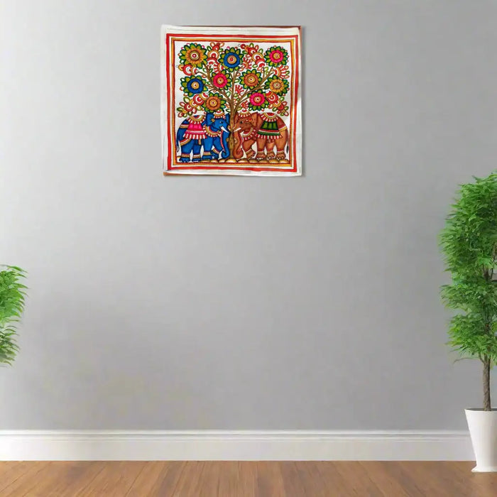 Elephant Serenity - Handcrafted Leather Art of the Tree of Life   Leather Paintings
