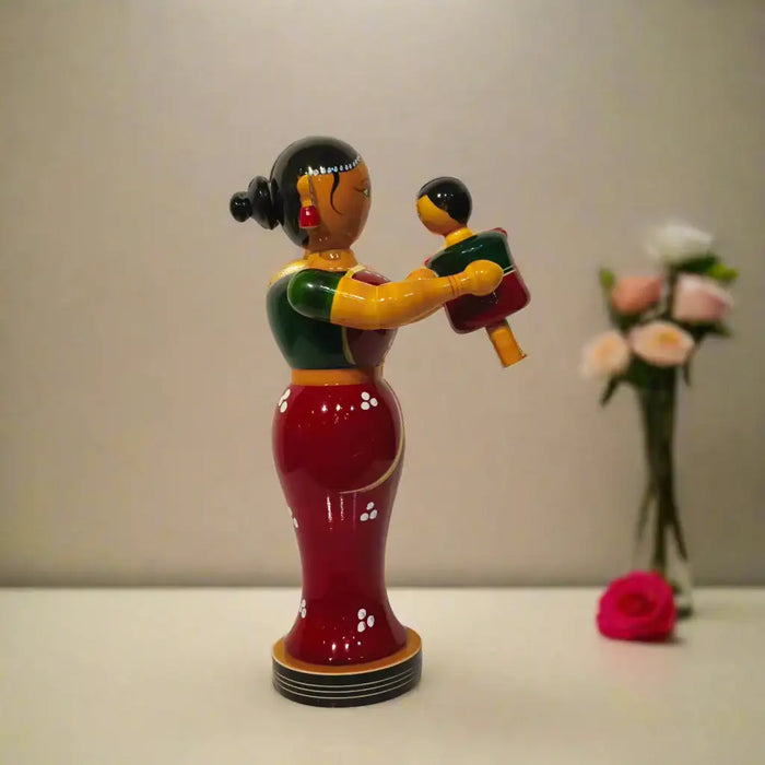 Eternal Bond: Mother and Son – Etikoppaka Wooden Art   Etikoppaka Lacquerware