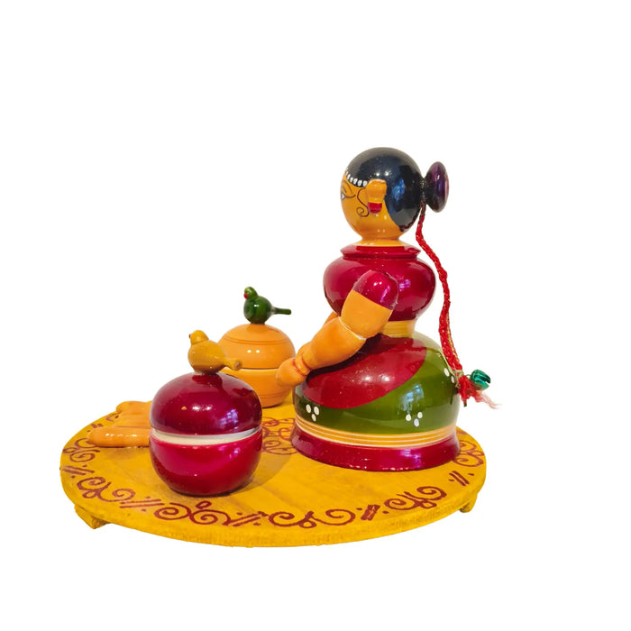 Etikoppaka Art Serving Set with Lady and Birds   Etikoppaka Lacquerware
