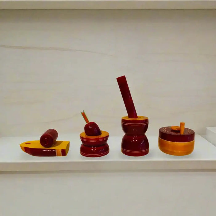 Etikoppaka Miniature Kitchen Grinding Set - Lacquer Wooden Toys | Decor   Etikoppaka Lacquerware